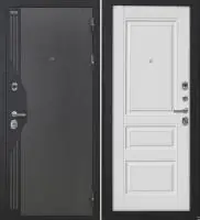 Входная дверь VERSO (Букле серый/муар черный накладной элемент/Ф-11 Софт белый Глухое)
