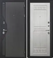 Входная дверь VERSO (Букле серый/муар черный накладной элемент/Ф-3 Сандал белый Глухое)