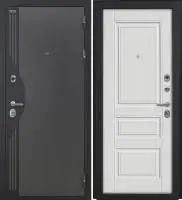 Входная дверь VERSO (Букле серый/муар черный накладной элемент/Ф-11 Белое дерево Глухое)