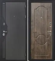 Входная дверь VERSO (Букле серый/муар черный накладной элемент/Ф-5 Мореный дуб Глухое)