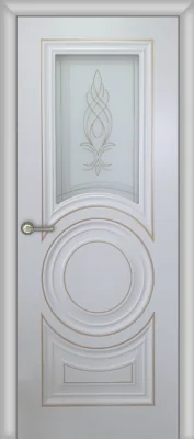 Межкомнатная дверь Carda Н-21 Эмалит белый с патиной золото Витраж