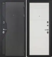 Входная дверь VERSO (Букле серый/муар черный накладной элемент/Ф-10 Софт милк Глухое)