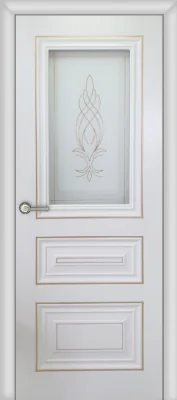 Межкомнатная дверь Carda Н-19 Эмалит белый с патиной золото Витраж