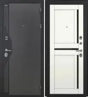 Входная дверь VERSO (Букле серый/муар черный накладной элемент/КС-5 Арктик Черный лакобель)
