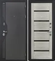 Входная дверь VERSO (Букле серый/муар черный накладной элемент/СБ-1 Грей Черный лакобель)