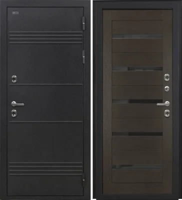 Входная дверь Дорстон Терморазрыв (Д-5 Букле черный/СБ-1 Орех рифленый Черный лакобель)