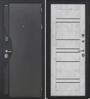 Входная дверь VERSO (Букле серый/муар черный накладной элемент/СБ-30 Бетон снежный Черный лакобель)
