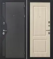 Входная дверь VERSO (Букле серый/муар черный накладной элемент/Ф-14 Кремовая лиственница Глухое)