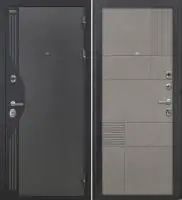 Входная дверь VERSO (Букле серый/муар черный накладной элемент/Ф-9 Лофт грей Глухое)