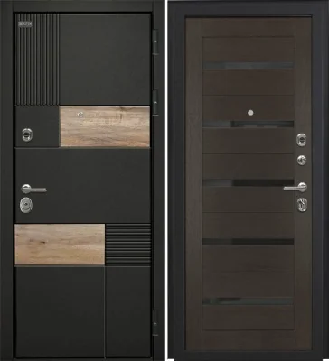 Входная дверь Дорстон BERLIN (ВС-2 Лофт черный/СБ-1 Орех рифленый Черный лакобель)