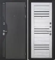 Входная дверь VERSO (Букле серый/муар черный накладной элемент/СБ-31 Ривьера айс Черный лакобель)
