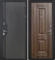 Входная дверь VERSO (Букле серый/муар черный накладной элемент/Ф-2 Статус коньяк Глухое)