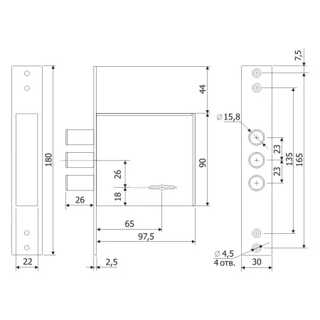 Замок врезной сувальдный Гардиан 30.01