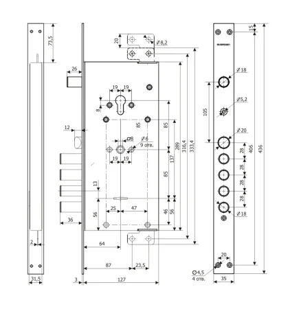 Замок врезной комбинированный с защелкой и перекодировкой с торца Гардиан 75.14 Т