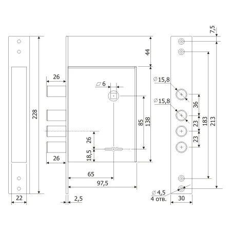 Замок врезной сувальдный с задвижкой Гардиан 30.04