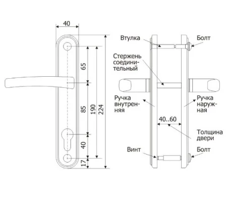 Ручка дверная на планке Гардиан 41.32 - Вега, Черный муар RAL 2301