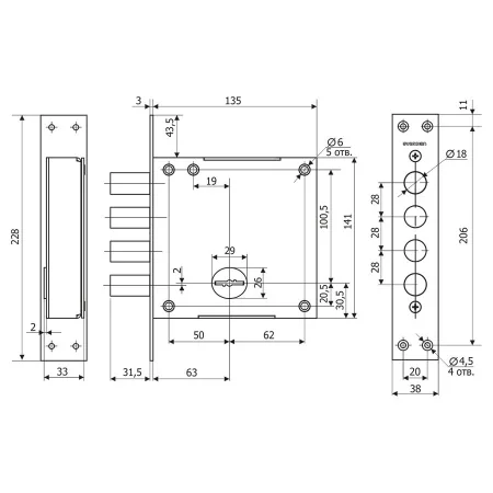 Замок врезной сувальдный Гардиан 40.01 Т