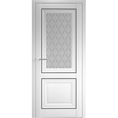 Межкомнатная дверь Спарта-2 с молдингом Винил Белый Стекло Лорд серый