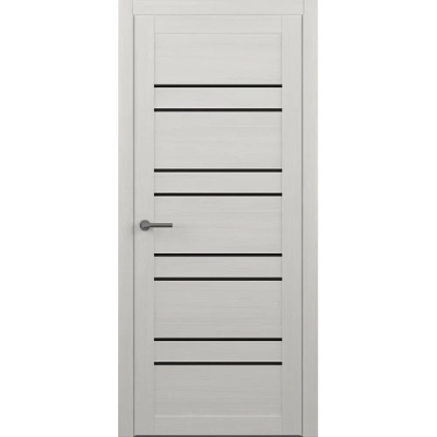 Межкомнатная дверь Дублин Эко-шпон Белый Кипарис Стекло Черное