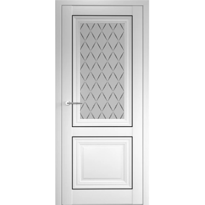 Межкомнатная дверь Спарта-2 с молдингом Винил Белый Стекло Лорд Черный